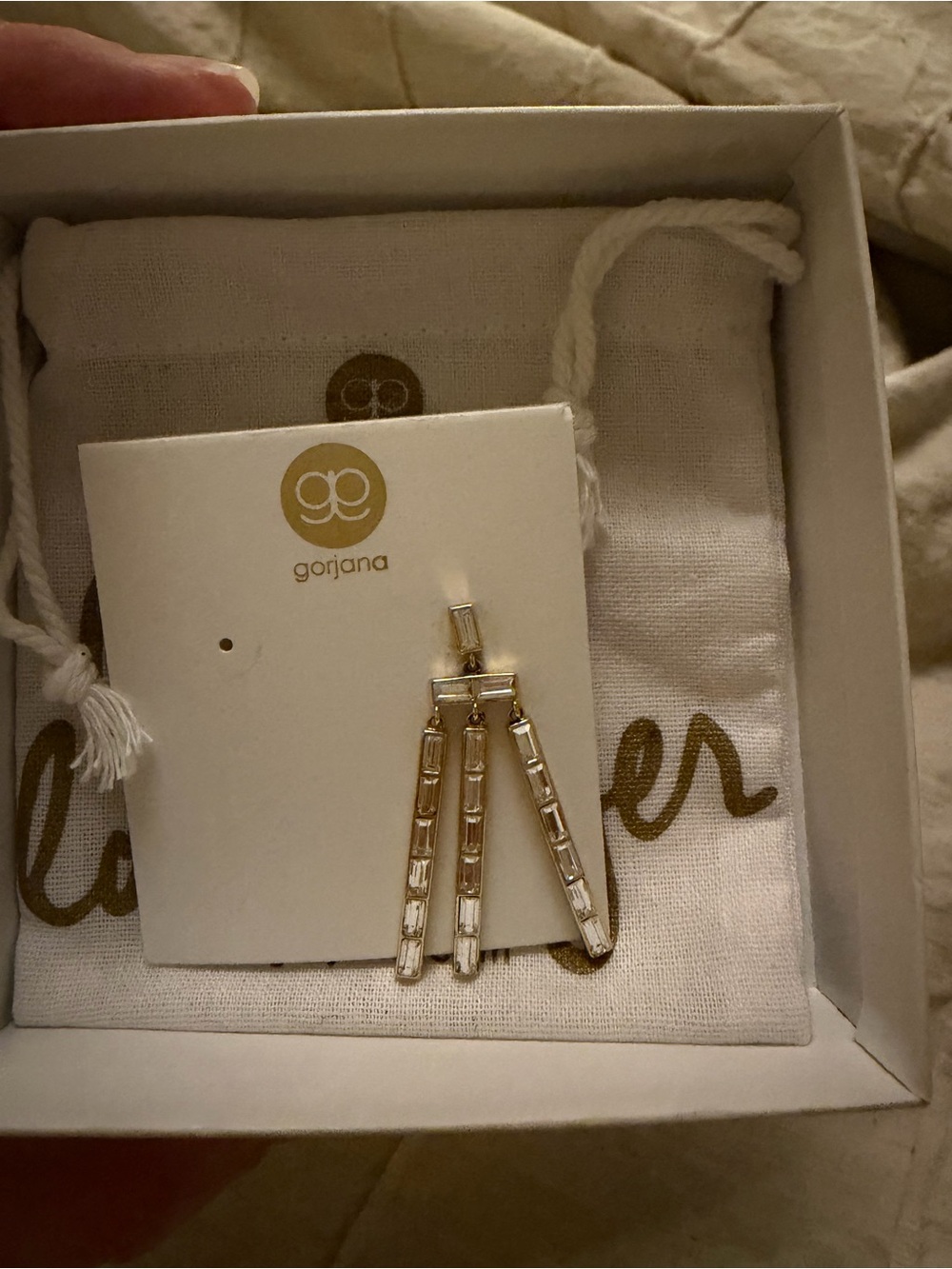 Gorjana Gold Triple Baguette single chandelier earring gold plated